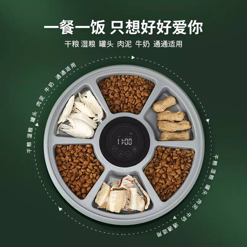 新款智能定时定量宠物碗猫狗喂食器宠物餐盘六合一餐喂养慢食碗