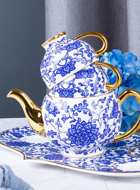 釉中彩一人悦享茶具3件套欧式英式下午茶具陶瓷家用带托盘茶壶碟