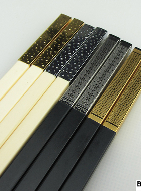 金银家用日式黑色白色合金筷子日本防霉尖头消毒机10双防滑家庭装