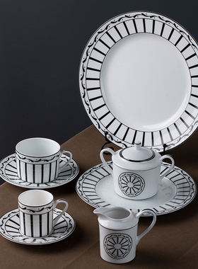 DIRO黑白现代西餐盘浓缩咖啡杯下午茶套装精致咖啡杯碟糖盅奶盅