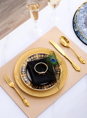 欧式西餐套装样板房牛排盘刀叉勺三件套餐盘餐碟餐桌布置饰品摆件