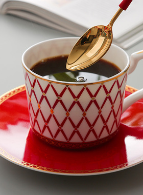 欧式皇家花茶西餐厅会所创意陶瓷英美红色咖啡杯套装下午甜点热销