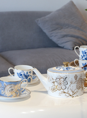 欧式家用送礼蓝色多瑙河骨瓷精致餐具组合咖啡具西餐盘碟