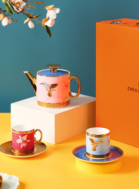 中式蜂鸟功夫茶具整套骨瓷英式下午茶壶茶杯碟子结婚乔迁送礼盒装