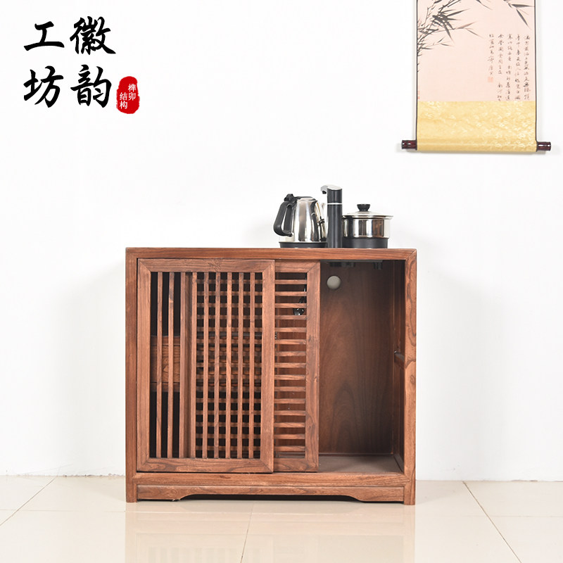 老榆木茶水柜储物柜餐边柜实木茶水台矮柜新中式桌边柜原木色包邮