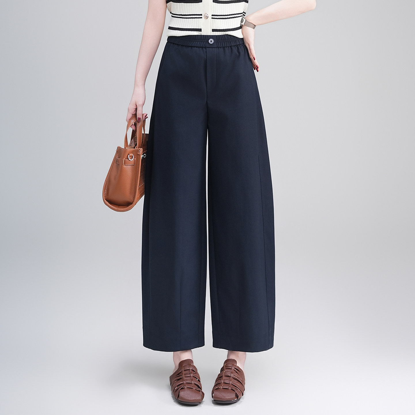 藏青色休闲九分裤阔腿裤女2026春季新款百搭遮胯显瘦小个子香蕉裤