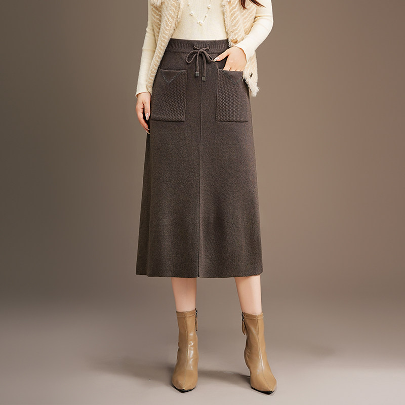 针织加厚半身裙女2025秋冬季新款松紧高腰百搭中长款包臀a字裙子