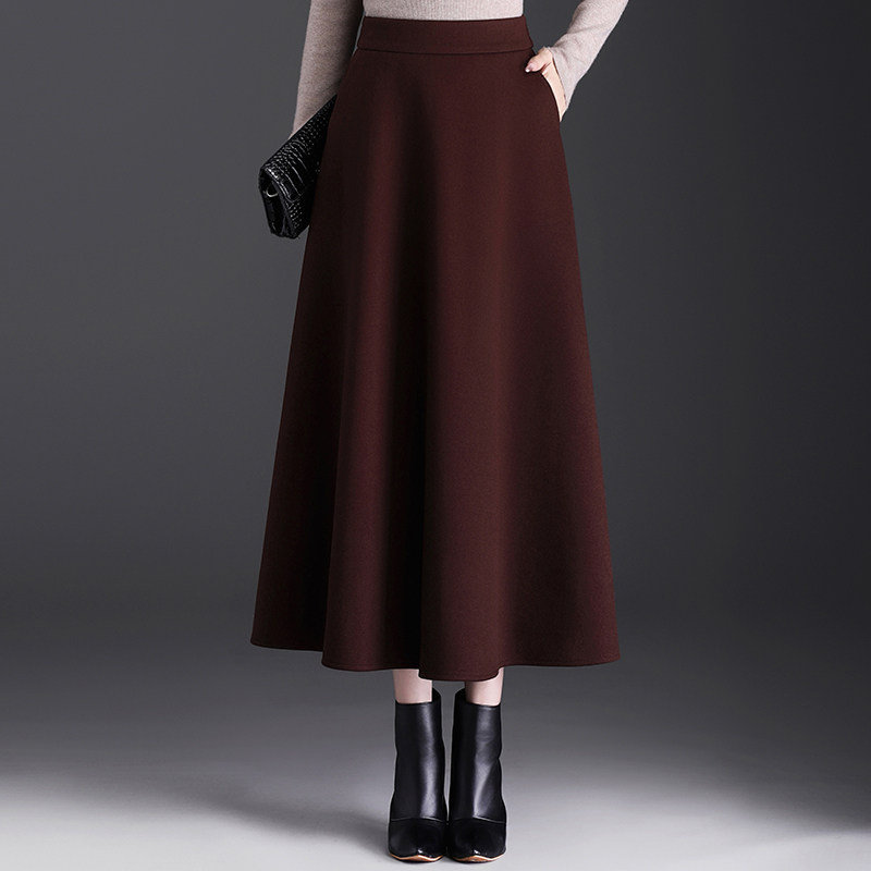 毛呢a字半身裙女2025冬季新款高腰显瘦遮肚子垂感长裙大摆裙伞裙