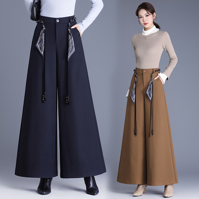 加厚藏青色宽松洋气阔腿裤女秋冬新款长裤时尚裙裤显瘦休闲大脚裤