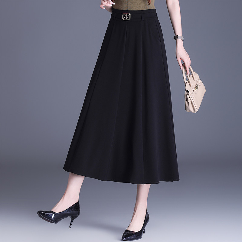黑色半身裙女2026年春季新款高腰垂感中长款a字裙遮肚子大摆伞裙