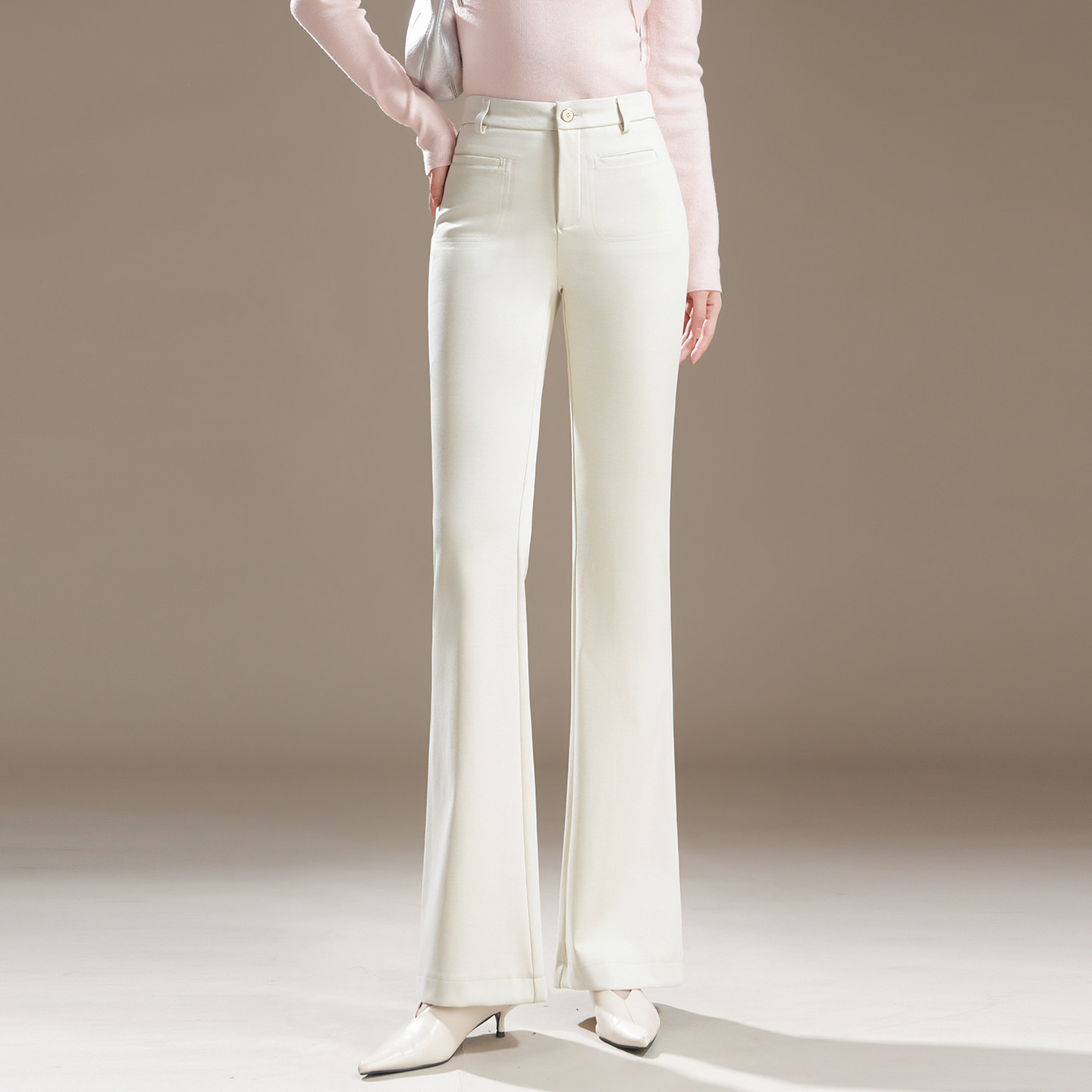 时尚白色休闲裤女秋2025新款高腰显瘦垂感高个子西装裤微喇直筒裤