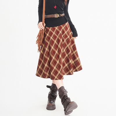 2025秋季新款学院风红色格子半身裙女显瘦宽松小个子英伦风a字裙