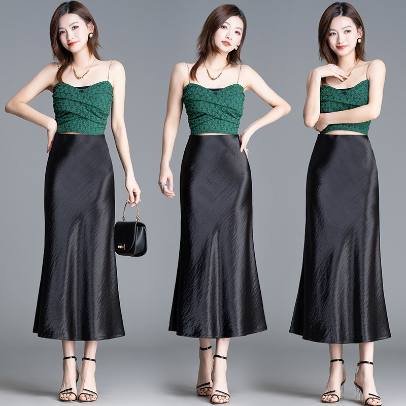 夏款半身裙女醋酸缎面鱼尾裙2025新款高腰显瘦包臀长款修身a字裙