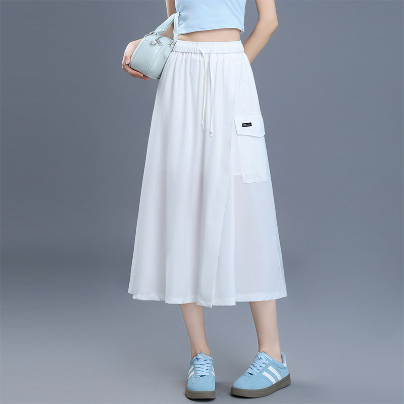 小个子冰丝半身裙女2026夏季薄款高腰显瘦开叉中长款A字休闲裙