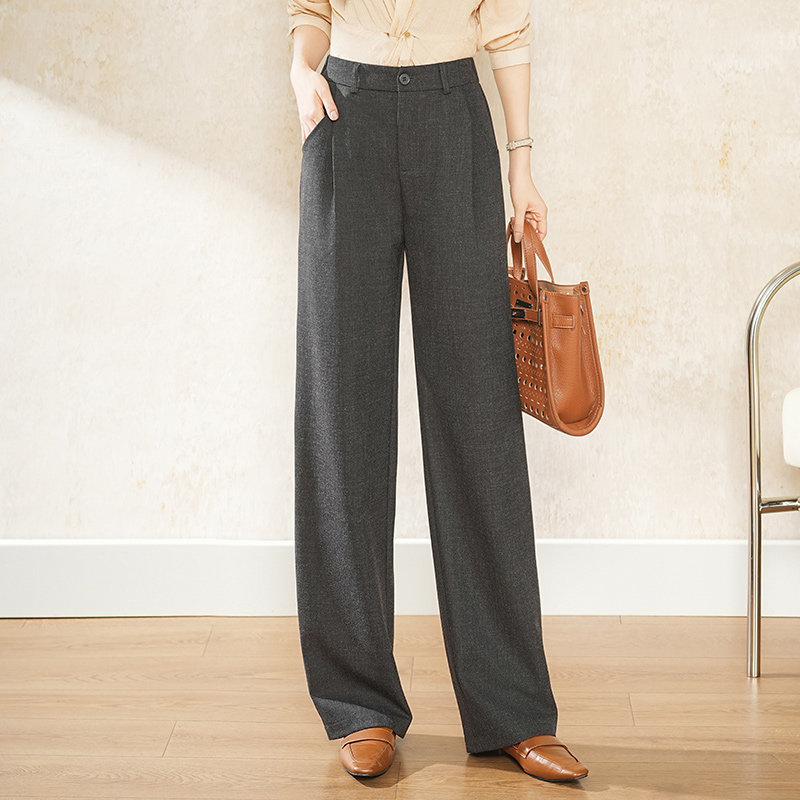 灰色职业通勤西装裤女2026春秋季新款加长直筒西裤显瘦窄版阔腿裤