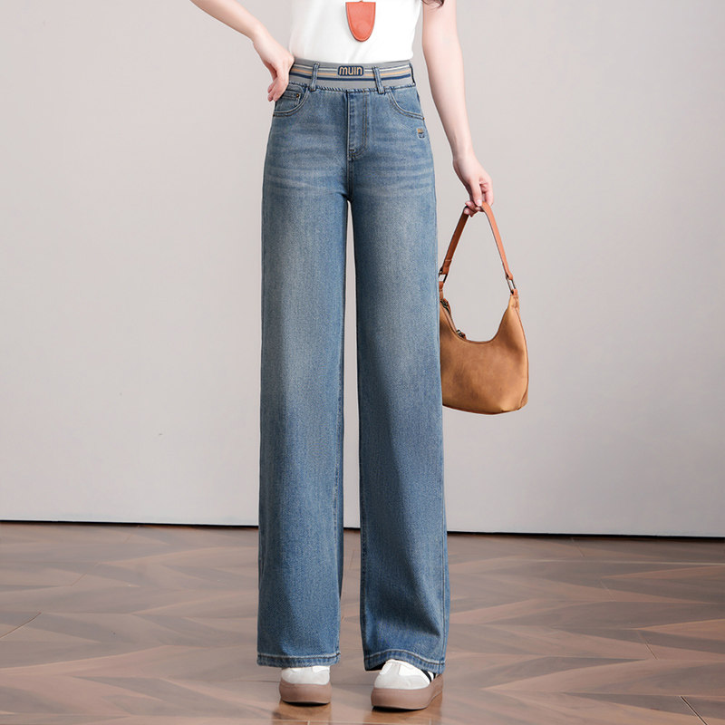 女士直筒牛仔裤女宽松小个子2026春季新款百搭高腰显瘦窄版阔腿裤