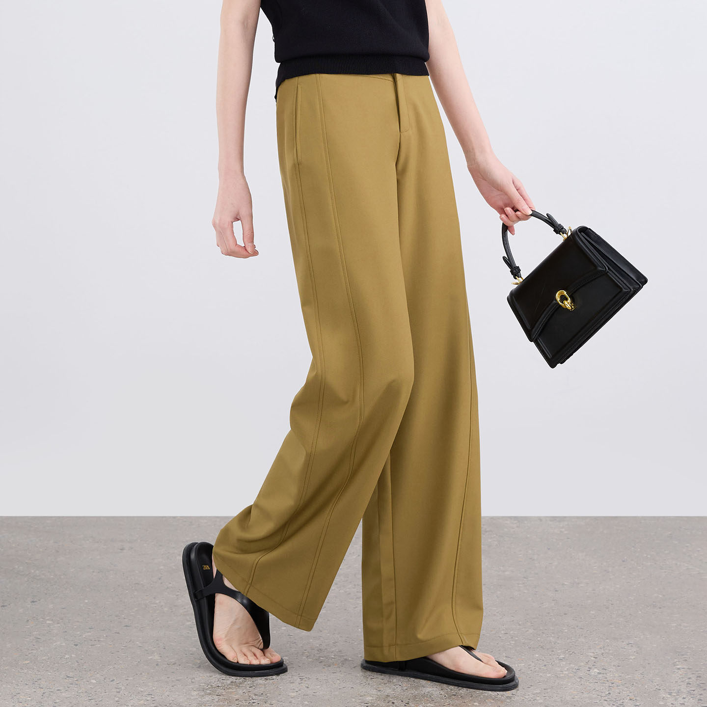 通勤西装裤女小个子2026春季新款老钱风宽松卡其色阔腿休闲弯刀裤