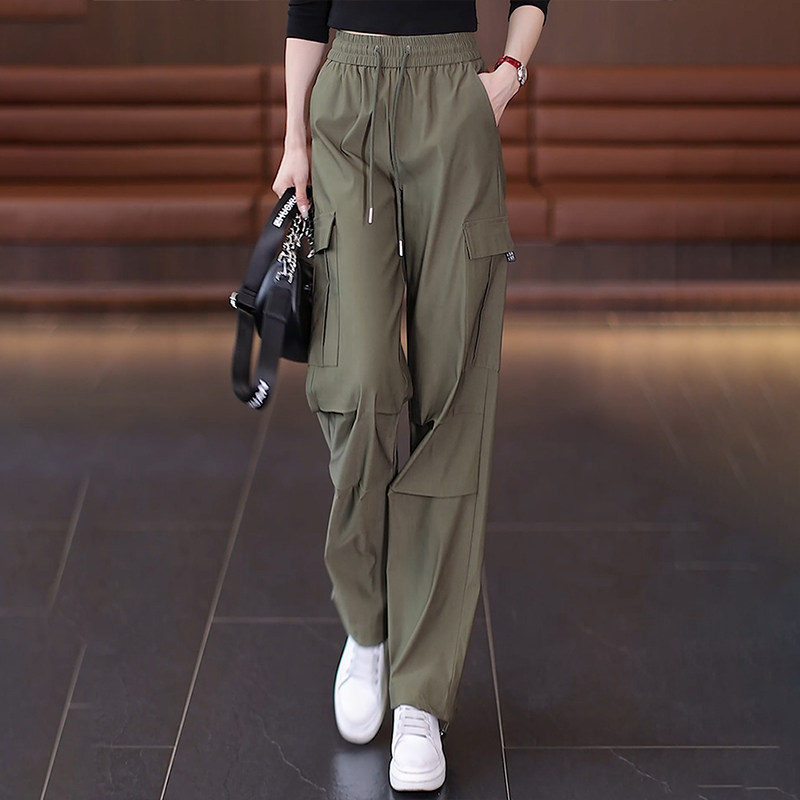 工装裤女款酷飒风2025年春季新款显瘦窄版阔腿直筒裤多口袋休闲裤