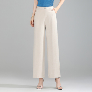 透气中年妈妈夏天宽松遮肉直筒棉麻休闲裤 薄款 高腰夏季 女裤 阔腿裤