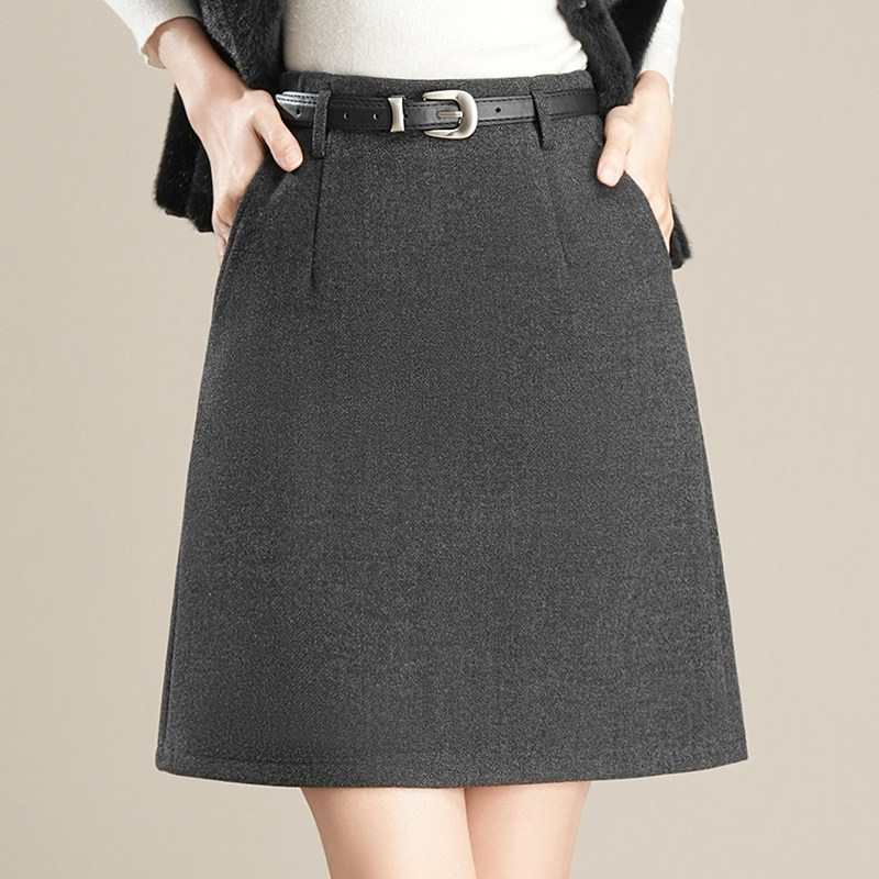 毛呢a字半身裙女2025春秋冬季高腰显瘦包臀裙遮胯防走光呢子短裙