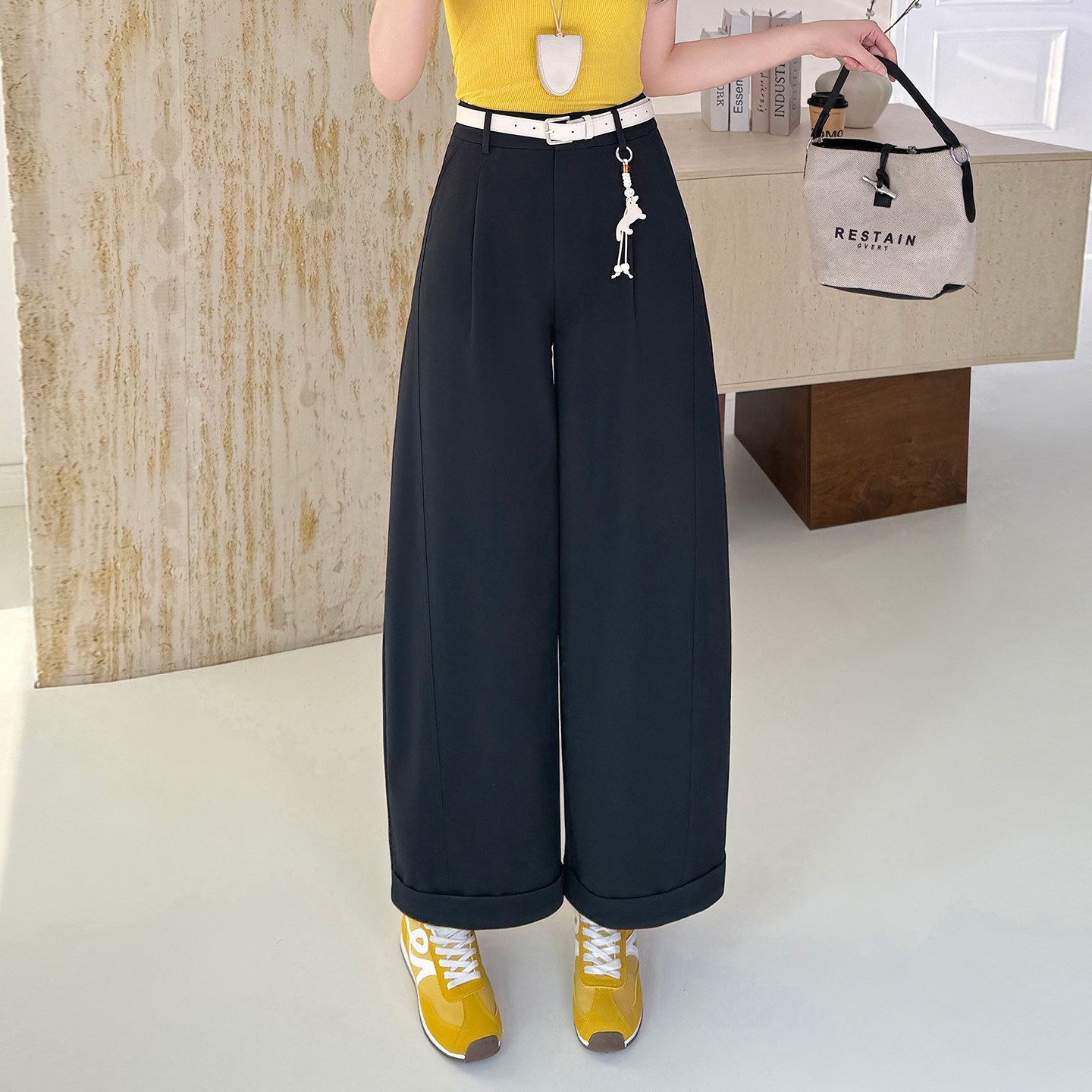 小个子休闲镰刀裤阔腿裤女2026春夏季薄款高腰宽松显瘦九分休闲裤