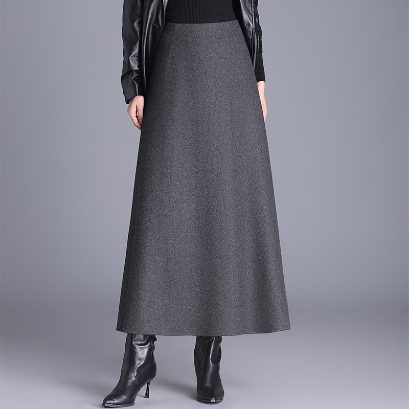 秋冬季长款半身裙女加厚烟灰色羊绒长裙高腰显瘦垂感气质a字裙女