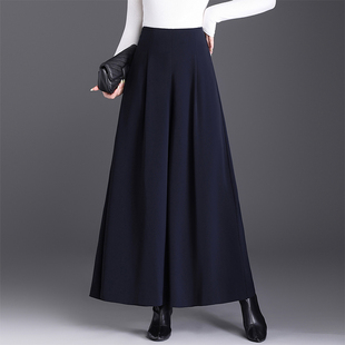 新款 女2025秋冬季 高腰宽松垂感藏青色长裤 裤 长裙裤 裙休闲裤 阔腿裤