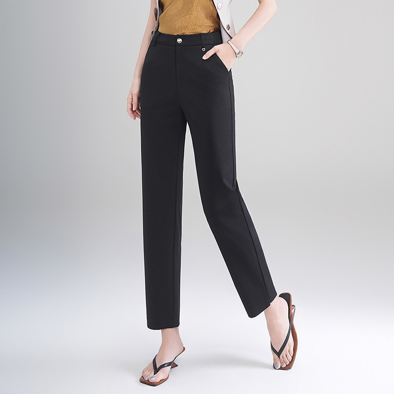 黑色通勤小直筒休闲裤女2026春夏季薄款高腰显瘦九分锥形裤西装裤