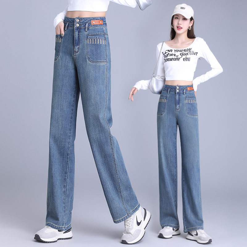 2025春季窄版牛仔阔腿裤高腰宽松显瘦九分小个子垂感百搭直筒裤女