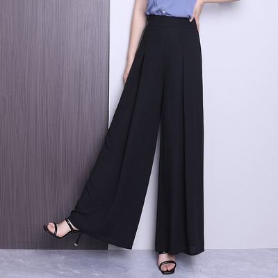 阔腿西装裤女高腰垂感长裙裤百搭夏季薄款宽腿休闲裤黑色雪纺长裤
