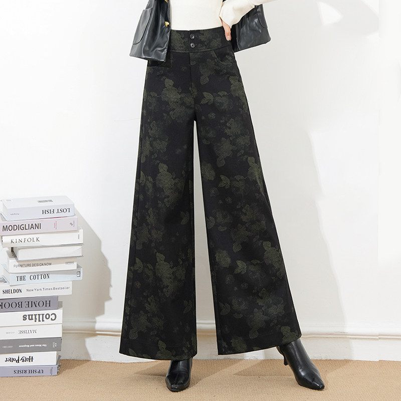 毛呢阔腿裤女秋冬2025年新款高腰印花直筒宽松休闲长裤时尚大脚裤,女装/女士精品,休闲裤,淘宝优惠券,粉丝福利购,淘宝优惠卷