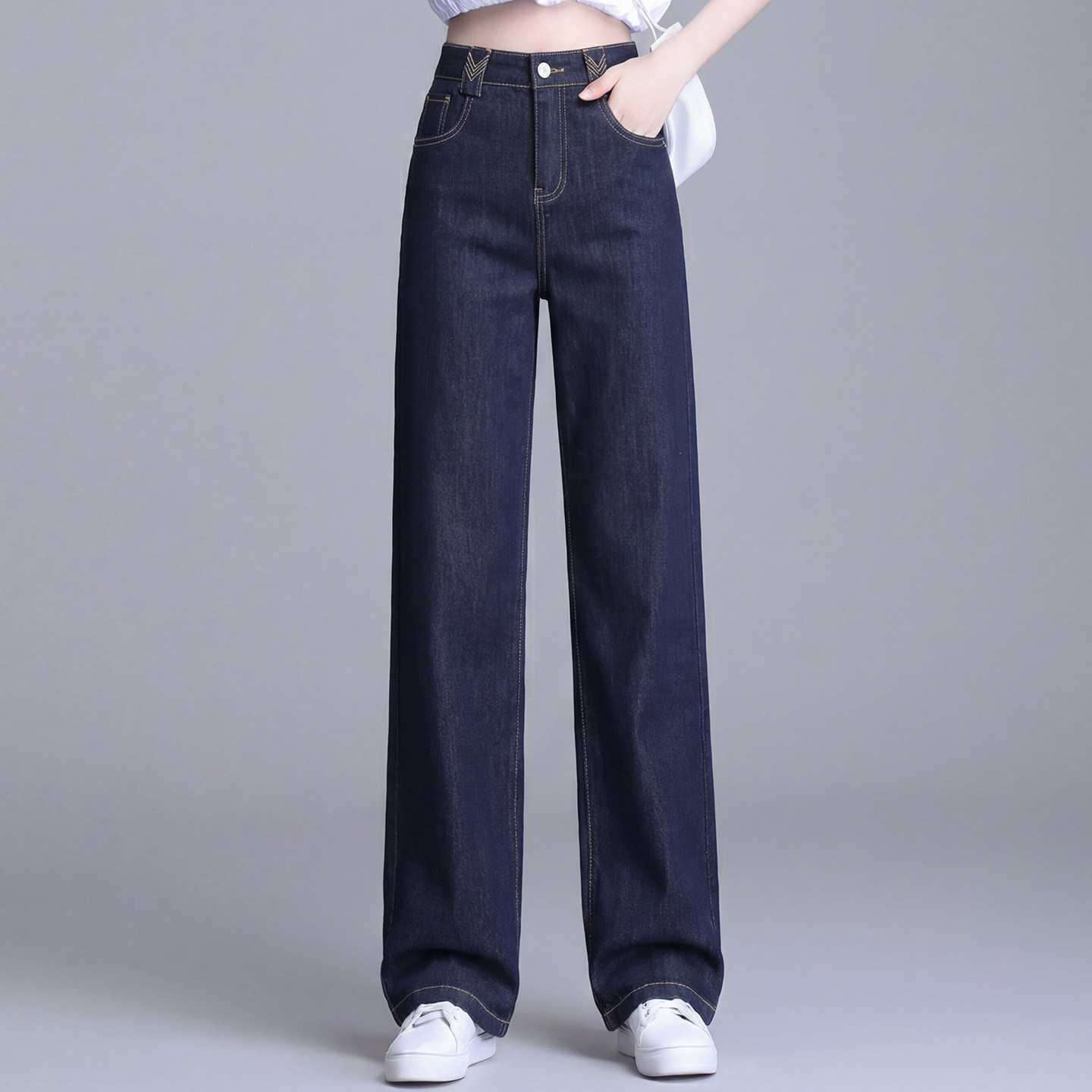高腰窄版阔腿牛仔裤女2026夏季薄款百搭弹力休闲显瘦直筒裤弯刀裤