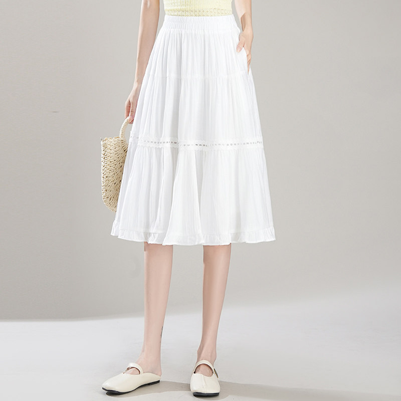 白色芭蕾风半身裙女夏季2025新款高腰小个子显瘦中长款a字裙大摆
