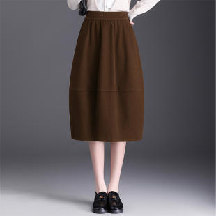 毛呢半身裙女秋冬小个子中长款灯笼裙高腰显瘦百搭遮胯黑色花苞裙