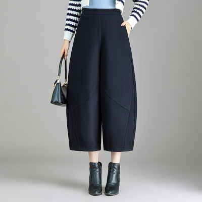 黑色毛呢灯笼裤女2025秋冬新款宽松阔腿显瘦小个子八分休闲花苞裤