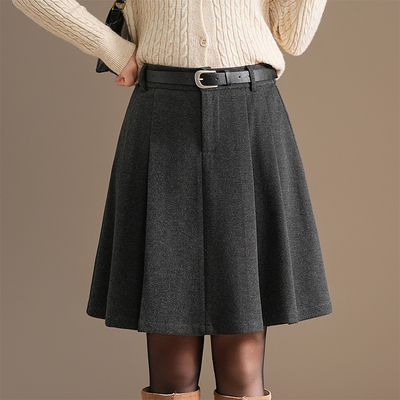 毛呢百褶裙韩版短裙女2025秋冬新款小个子通勤百搭高腰a字半身裙