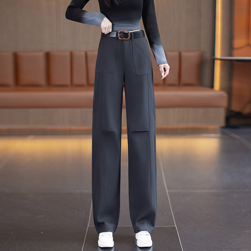 灰色直筒工装裤女秋季2025年新款高腰显瘦酷飒风休闲窄版阔腿裤子