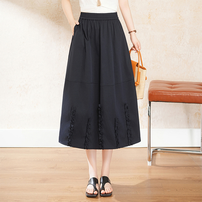 时尚日式花苞半身裙女2026夏季新款百搭休闲显瘦中长款花边a字裙