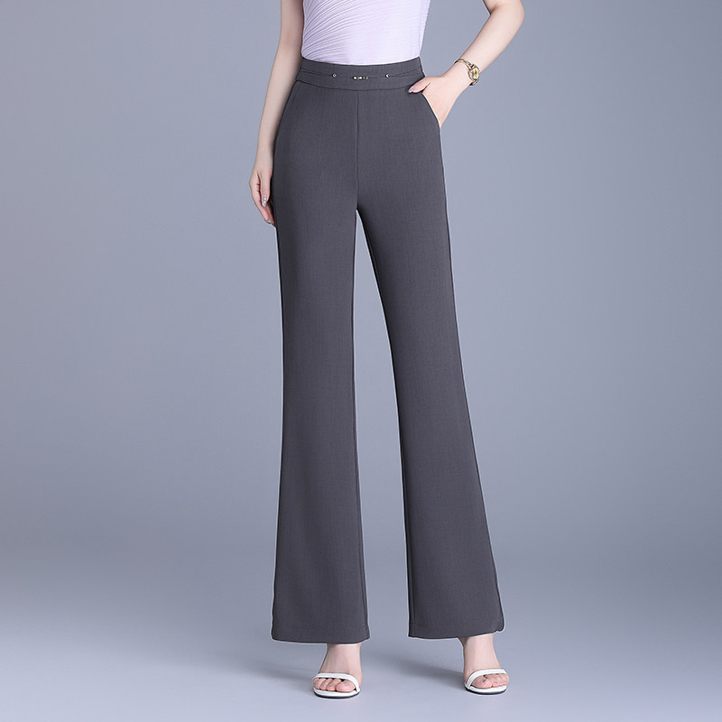灰色西装筒喇裤女夏季2025年新款高腰显瘦垂感宽松薄款裤子喇叭裤