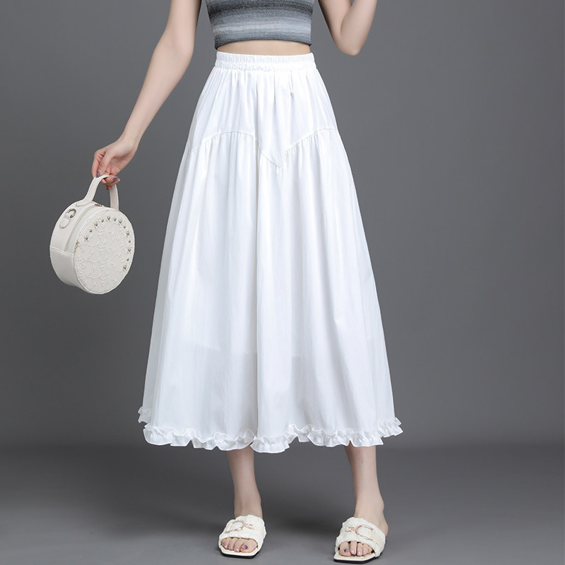 木耳花边白色半身裙女春夏2025新款高腰松紧中长款显瘦宽松a字裙