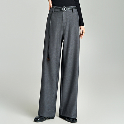灰色醋酸羊毛西装裤女秋冬款高腰显瘦阔腿裤垂感宽松直筒休闲长裤