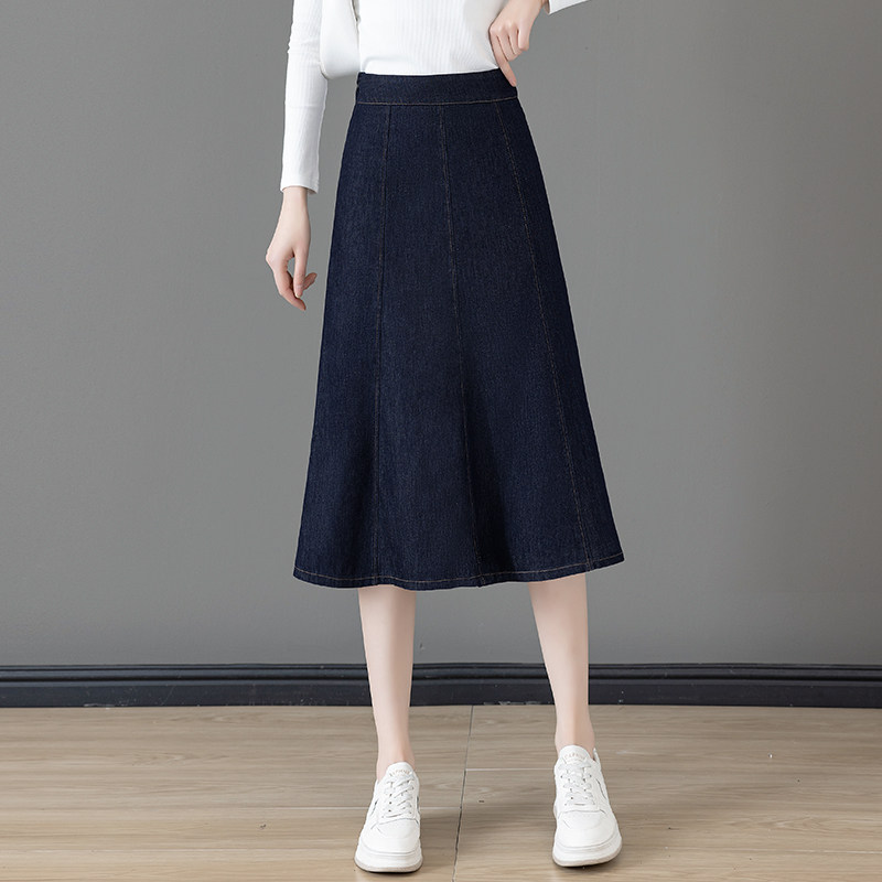 高腰中长小个子伞裙半身裙显瘦垂感鱼尾裙牛仔a字裙2025春款新款