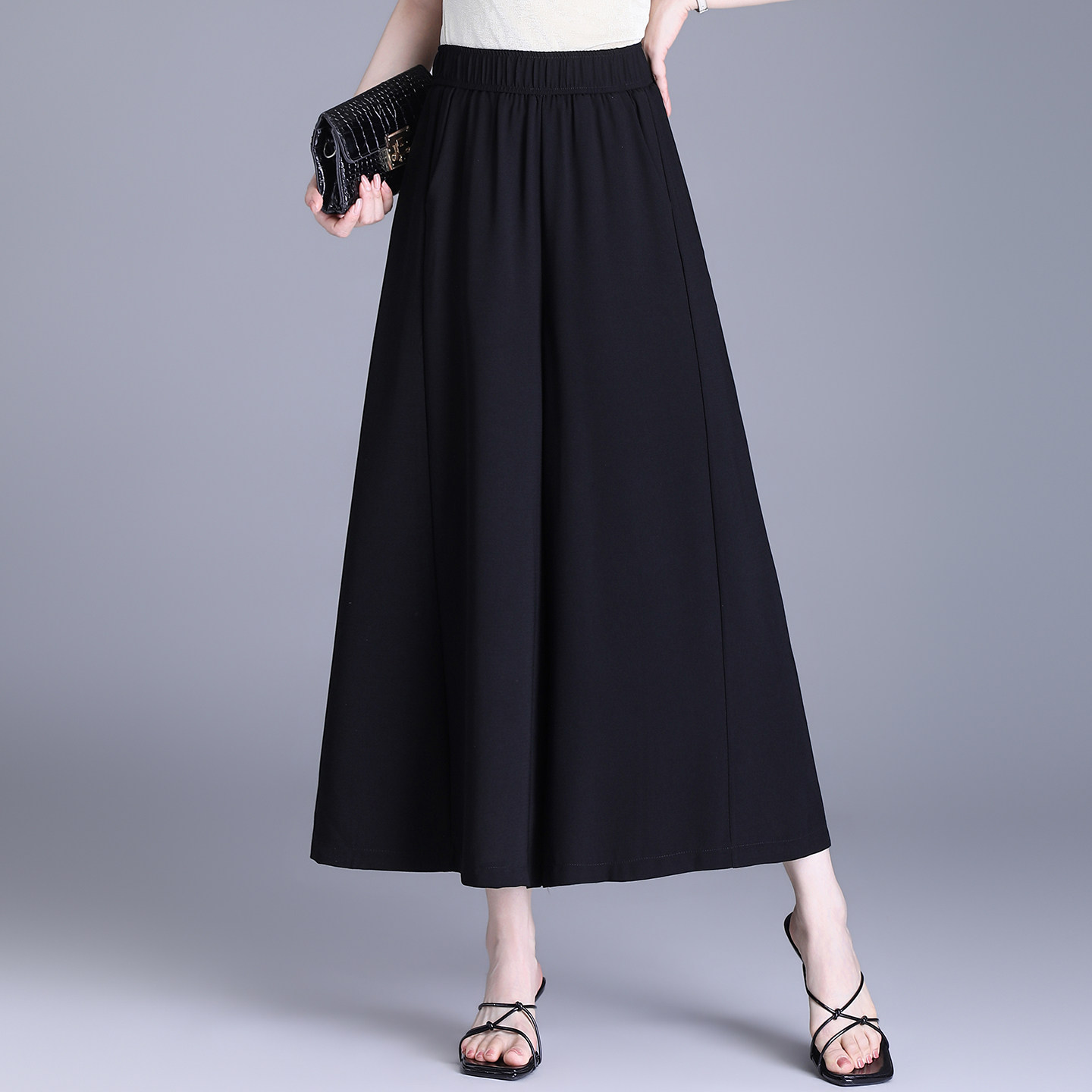 黑色休闲阔腿裙裤九分裤女2026夏季薄款高腰显瘦宽松裤子山本裤