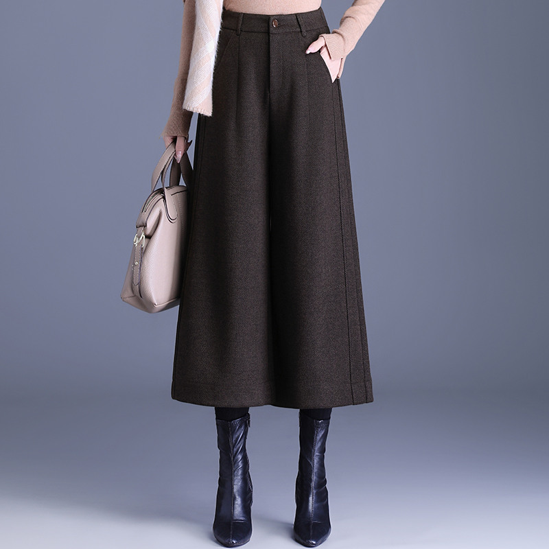 加厚毛呢八分裤阔腿裤女2025年秋冬季新款休闲时尚中裤宽松直筒裤