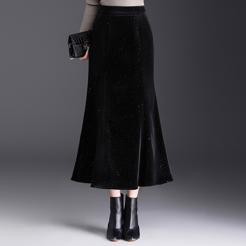 加厚满天星弹力丝绒半身裙鱼尾裙女2025新款秋冬高级感包臀裙长裙