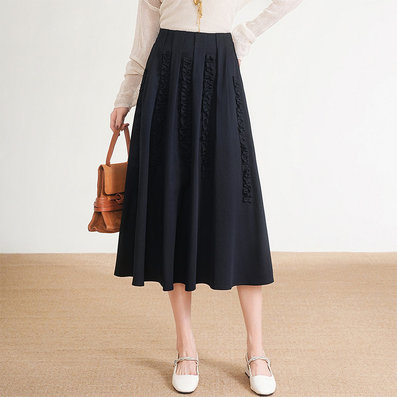 2026春季新款百搭宽松木耳花边松紧腰弹力a字裙遮肚子显瘦半身裙