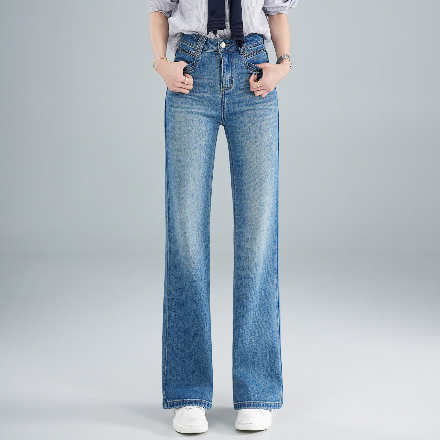 窄版直筒牛仔裤女2026春季新高腰显瘦百搭遮胯休闲裤子长裤微喇裤