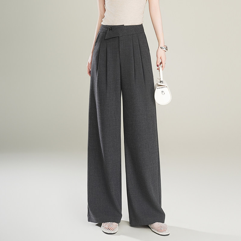 春季新款灰色阔腿显瘦西装裤女高腰百搭宽松休闲拖地裤垂感直筒裤