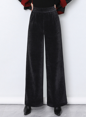 灰色灯芯绒裤子垂感直筒阔腿裤2025秋冬新款加厚条绒宽松冬季裤子