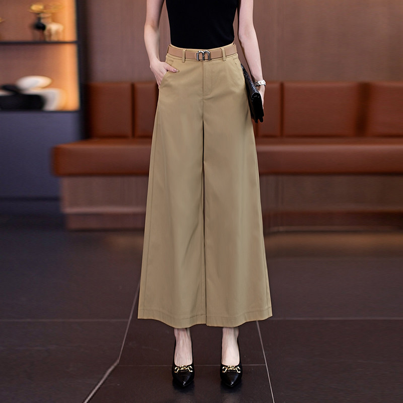 卡其色九分阔腿裤女春夏季薄款高腰显瘦休闲小个子宽松西装直筒裤
